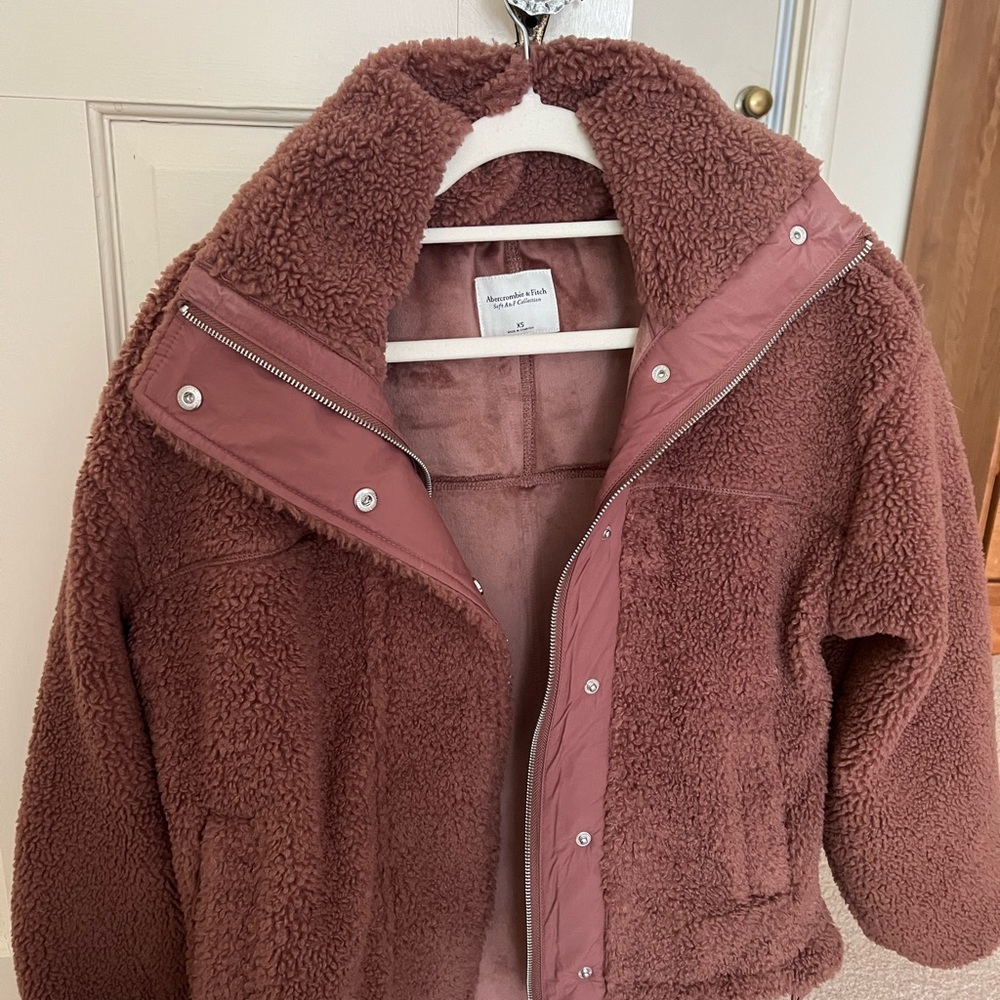 Women's Pinky Brown Teddy Jacket Abercrombie
